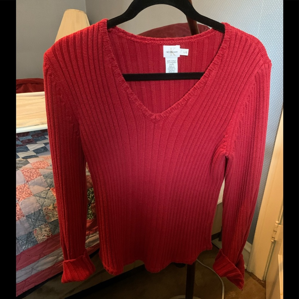 VTG 90’s Calvin Klein Knit Red Sweater with Zips